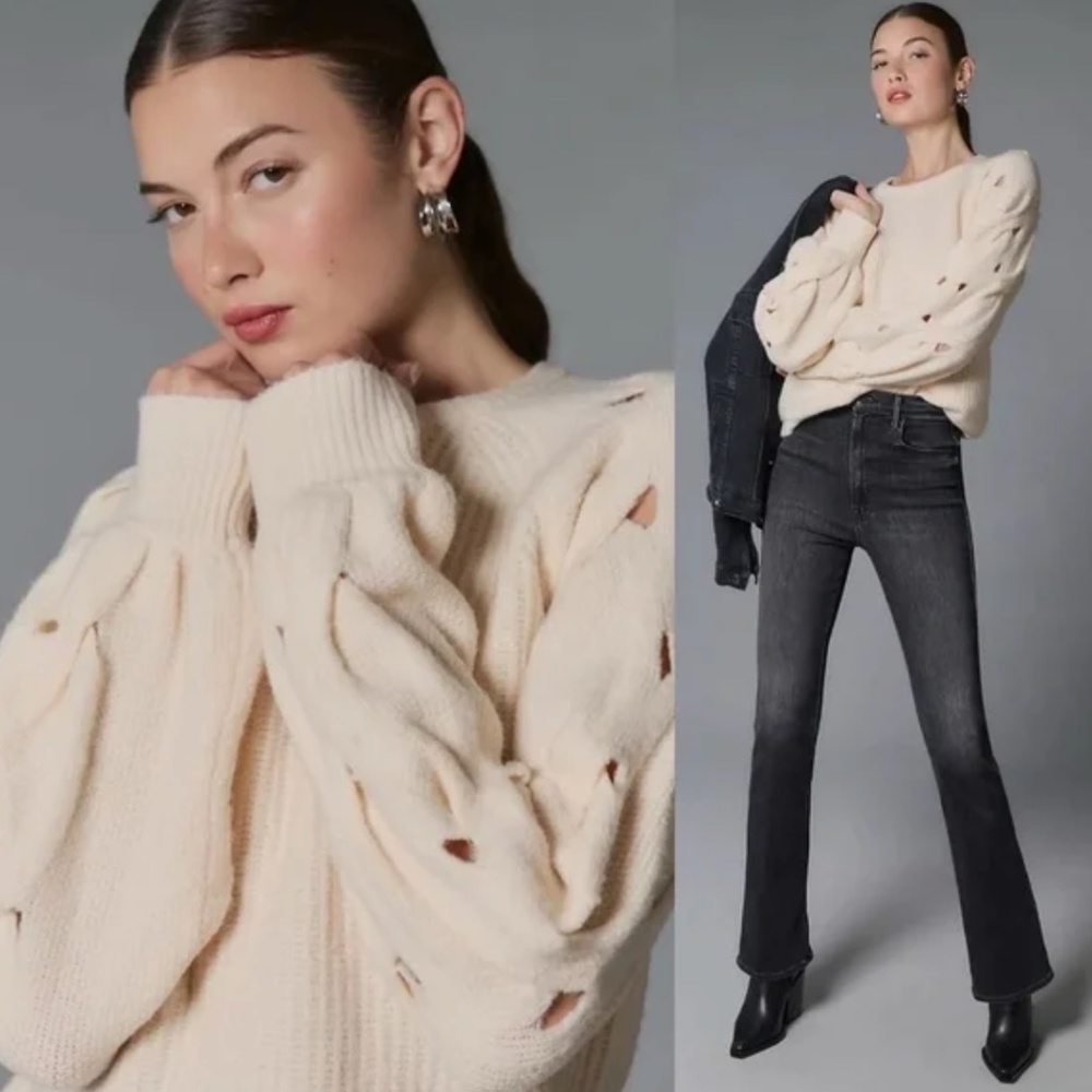 Anthropologie Caballero Cream / Ivory open Weave Sweater Knit Pullover Sz XS.